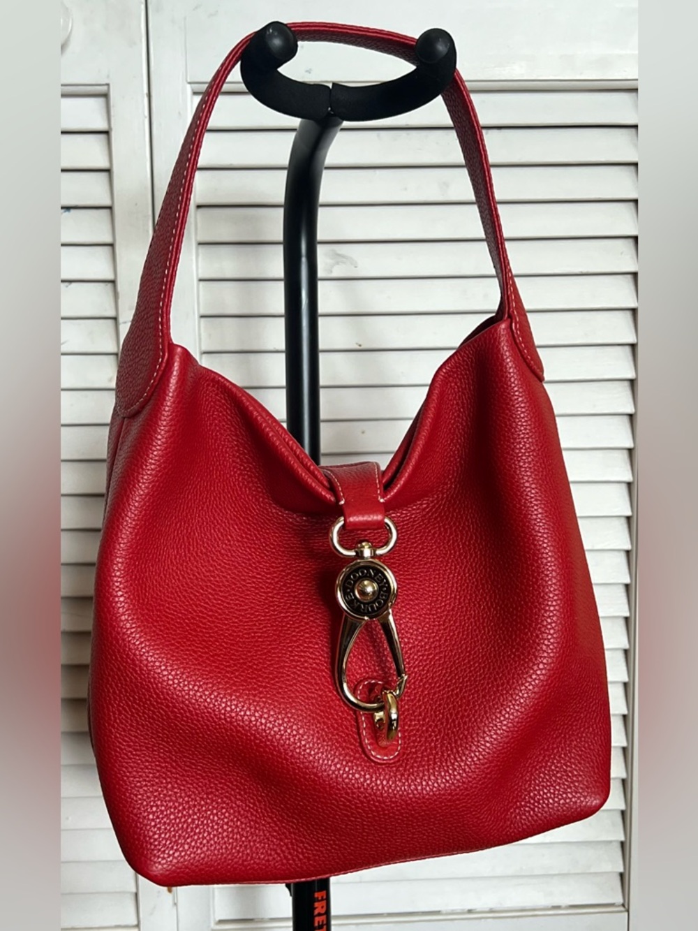 Dooney & Bourke Pebble Grain Small Hobo Shoulder Bag Logo Lock in Red Excellent